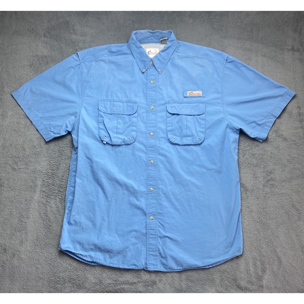 World Wide Sportsman Bass Pro Fishing Men's XL Short Sleeve Button Up Shirt Blue